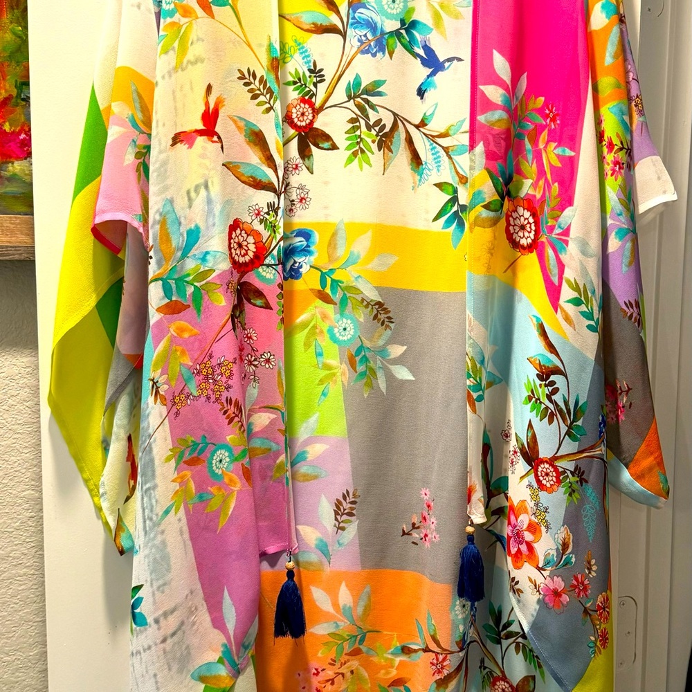 Johnny Was Multicolor Floral Kimono Top